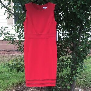 Calvin Klein Red Sleeveless Mess Trim Sheath Midi Dress